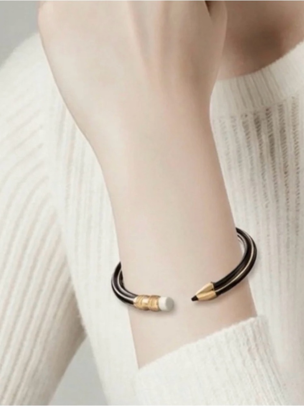 NWT Women's Black and Gold Pencil-Detail Cuff Bracelet
